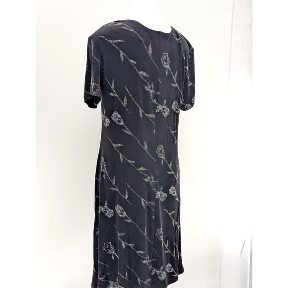 Molly Malloy Evening Vintage 90s Black Rhinestone Roses Midi Dress Size Large - Picture 3 of 12